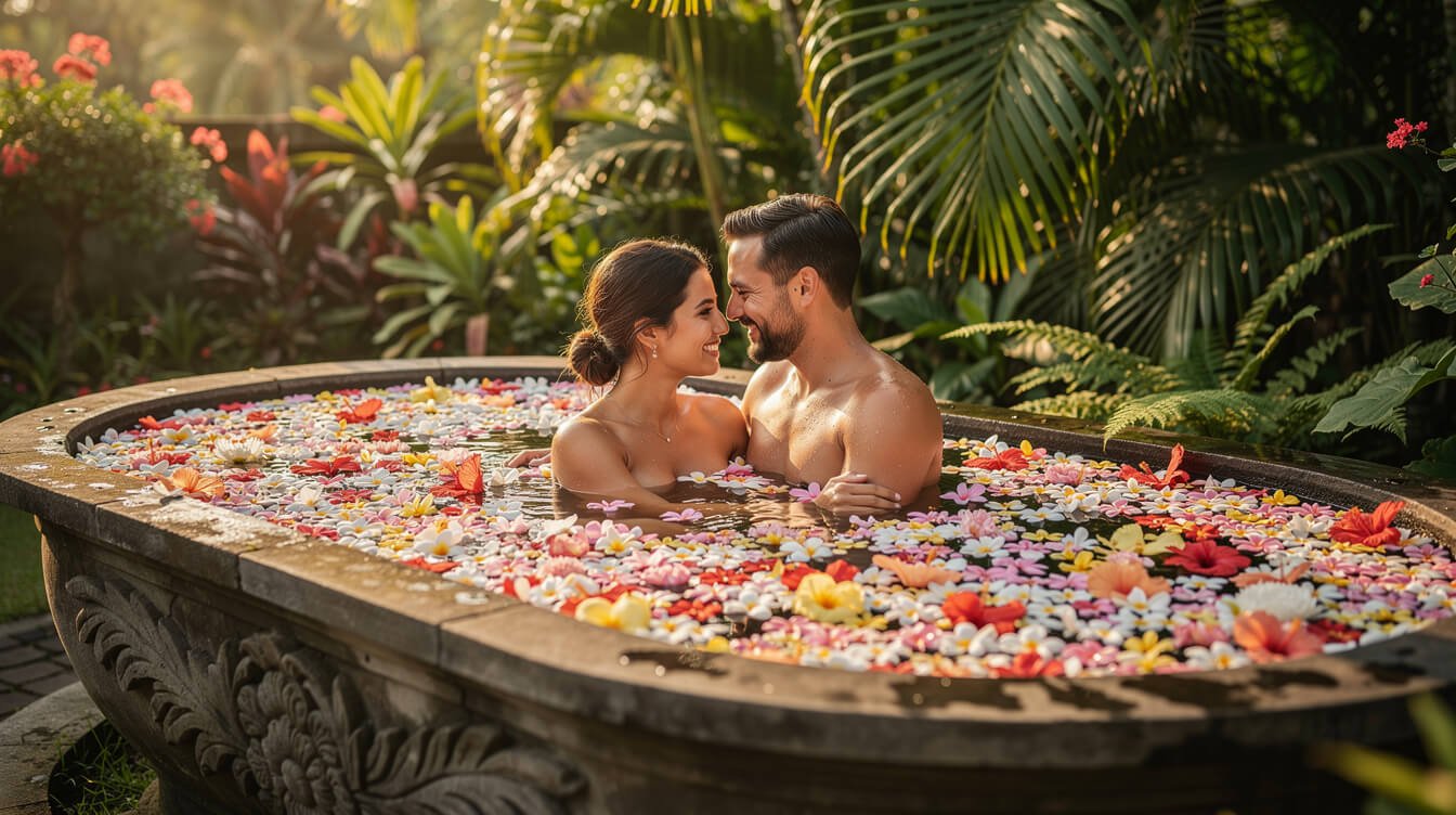 couples flower bath spa experience Ubud Bali