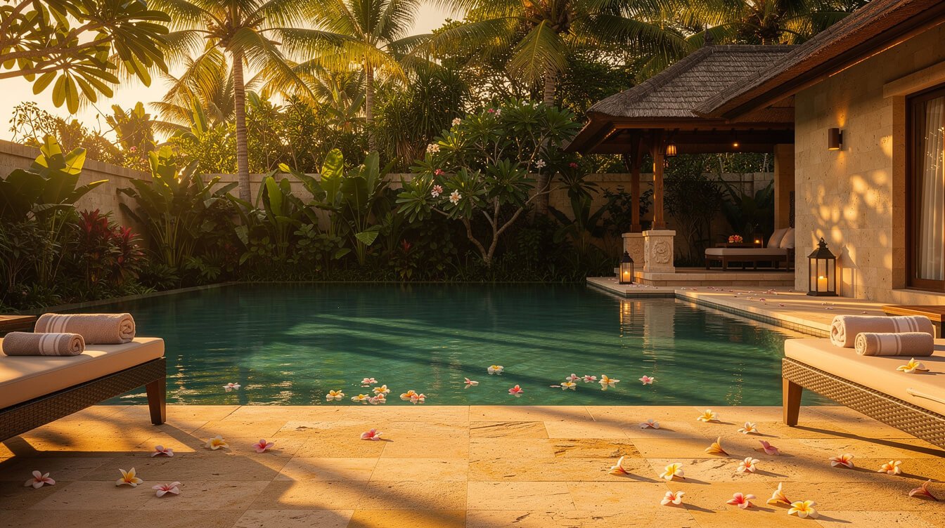 Book Villa Amrita pool deck Ubud