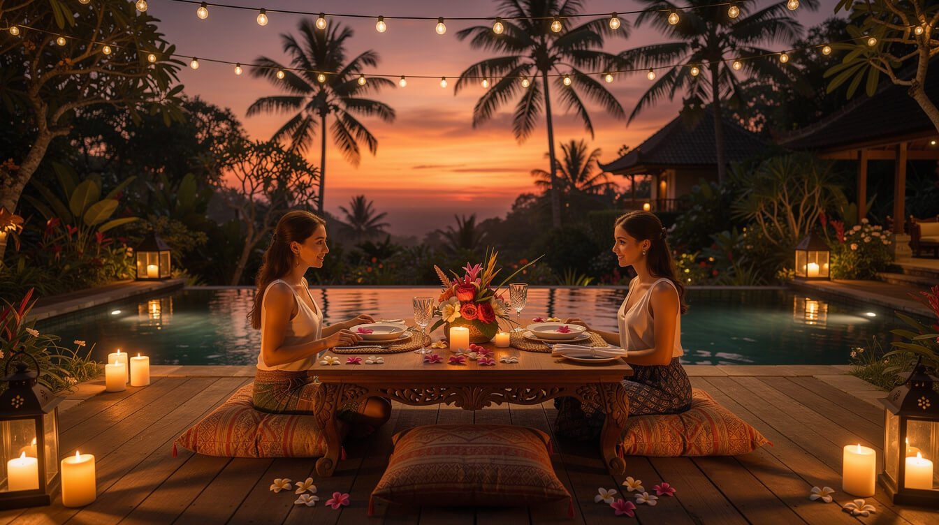 romantic private dinner villa pool deck Ubud
