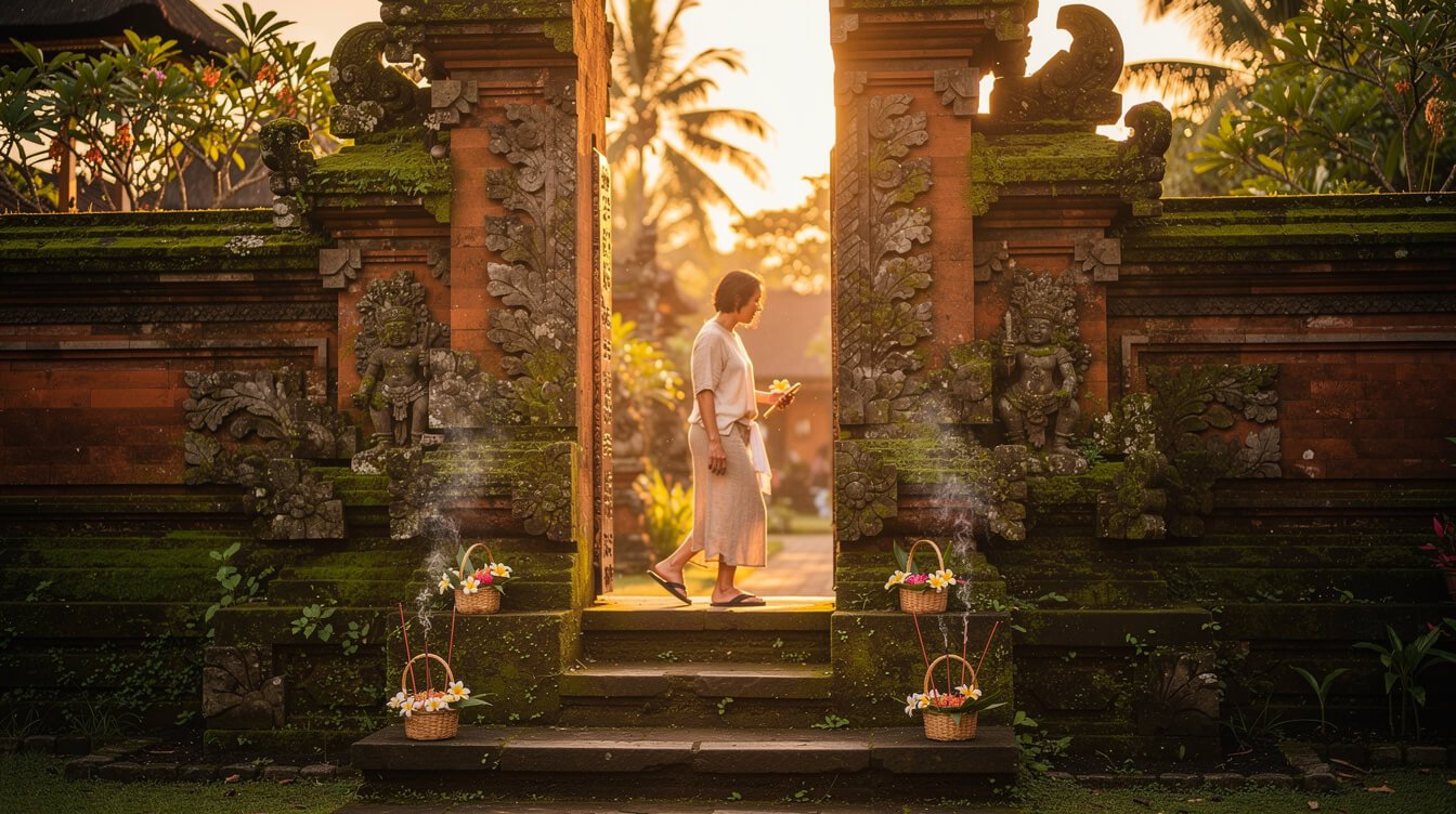 Balinese temple entrance couples visit Ubud