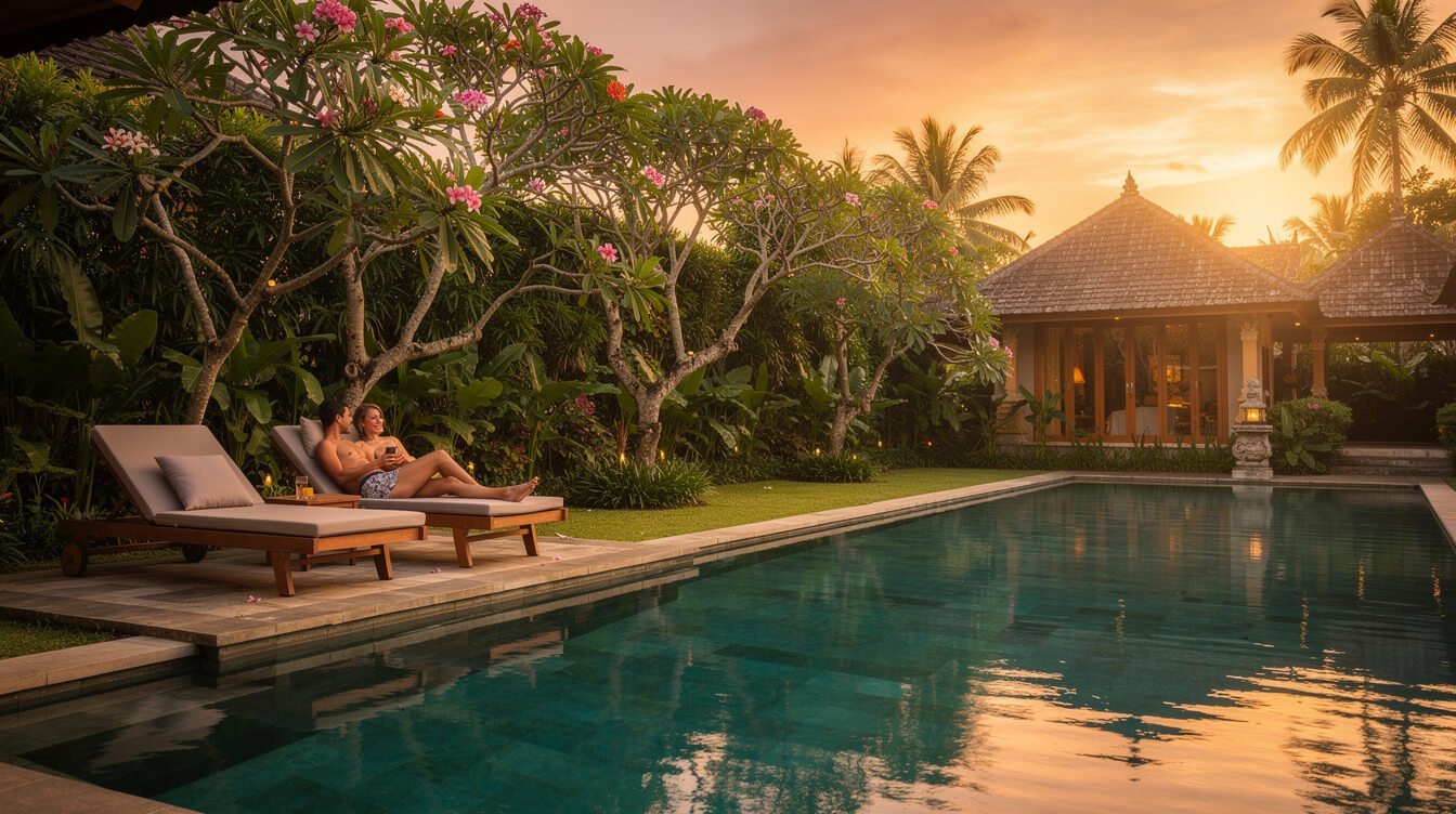 private villa pool sunset Ubud couples