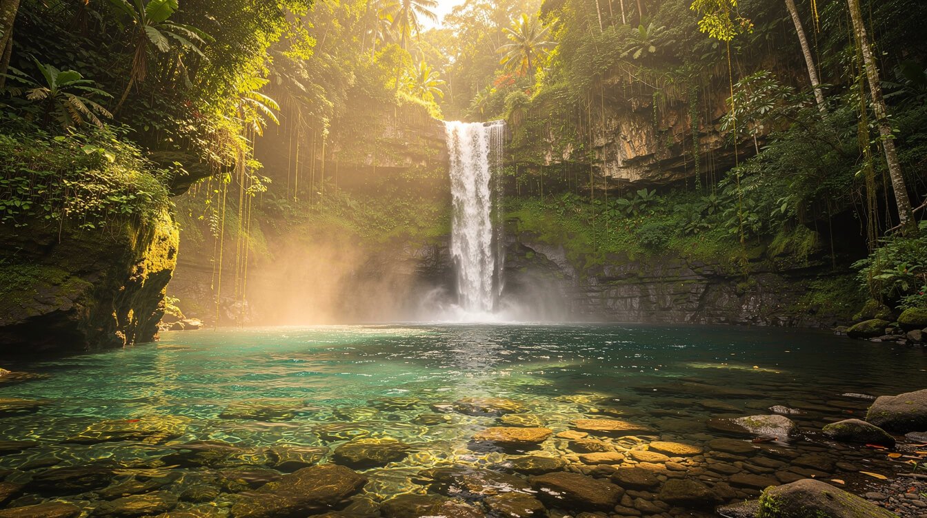 Crystal clear pool at the base of Sekumpul Waterfall Bali