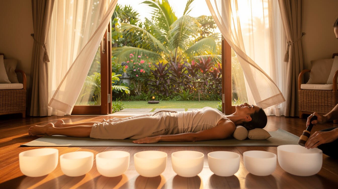 private sound healing session in Bali villa