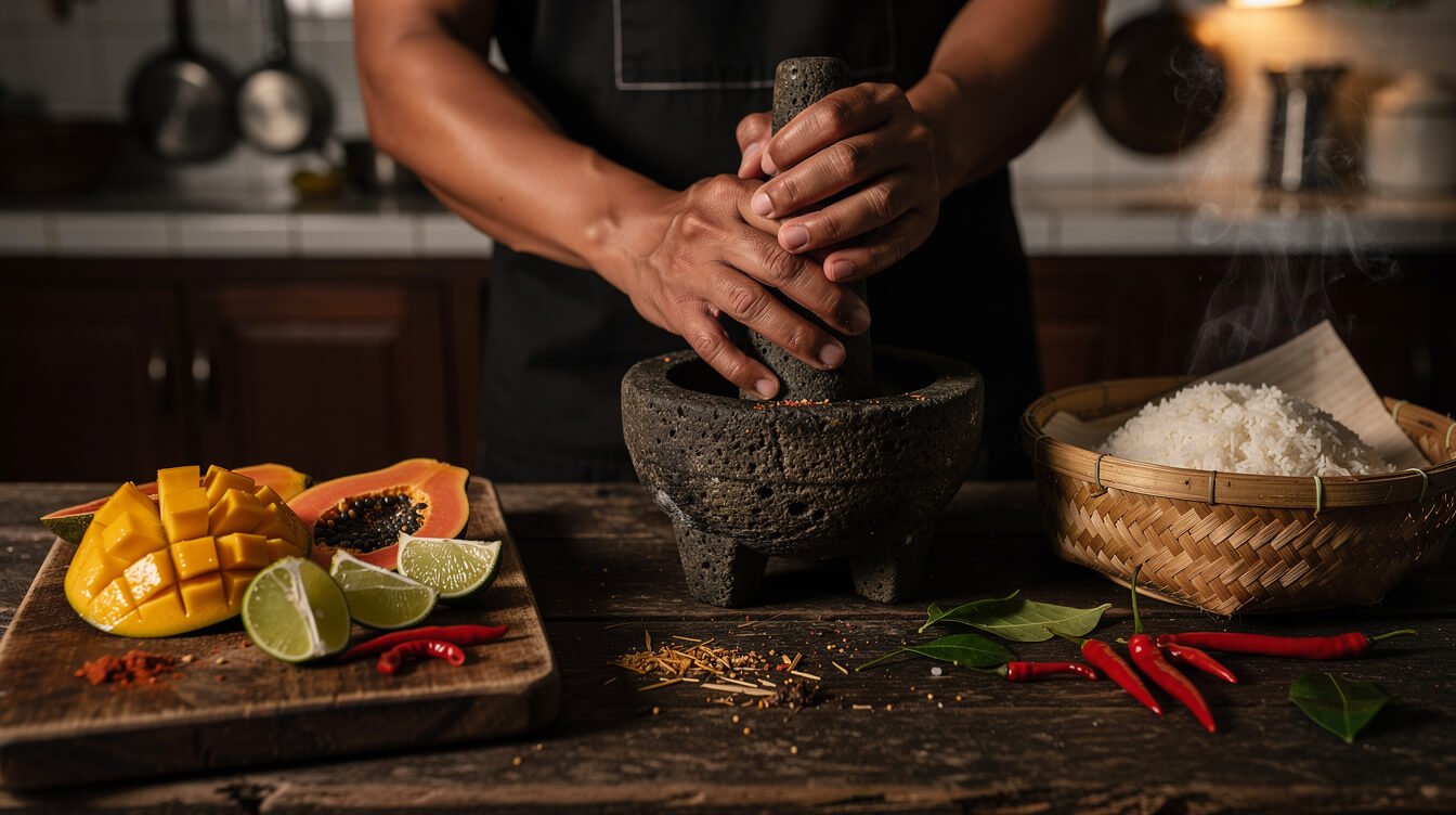 Pre-dawn kitchen preparation in a staffed villa Ubud