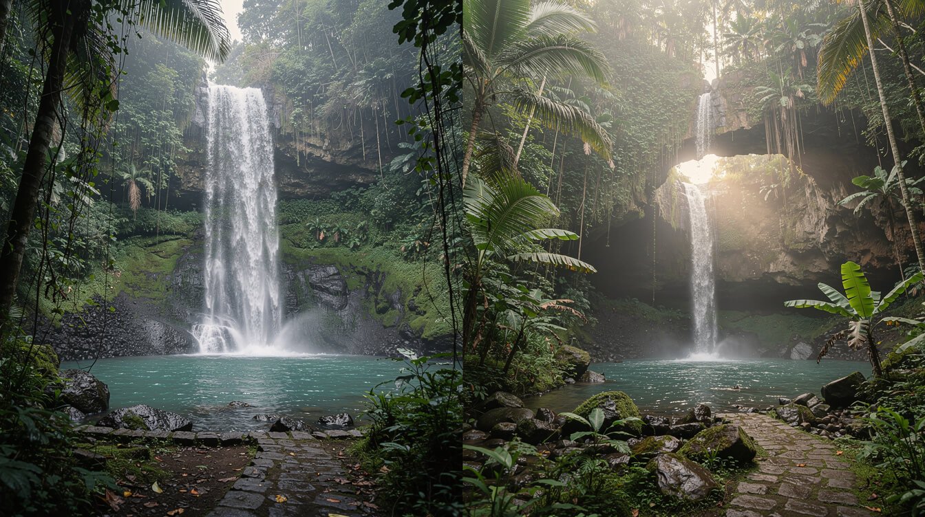 Multiple Bali waterfalls along jungle routes near Ubud