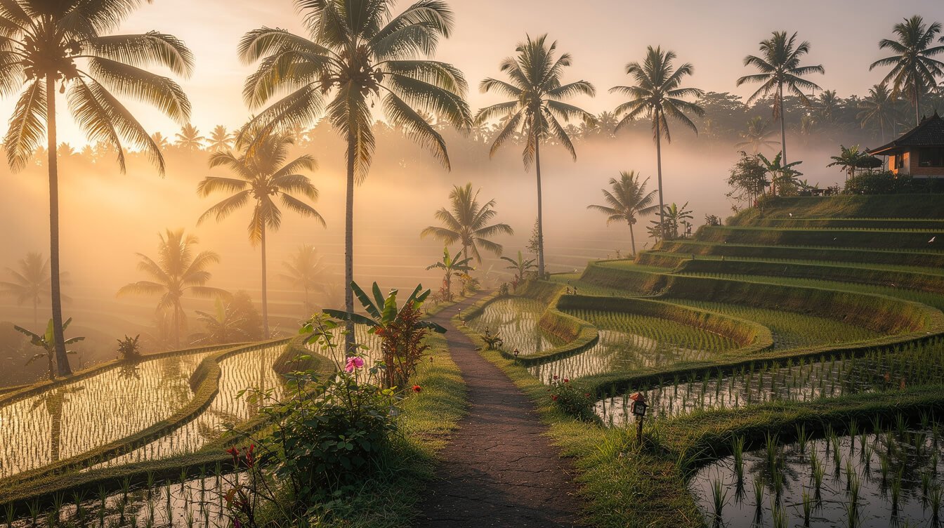 Ubud rice terraces sunrise