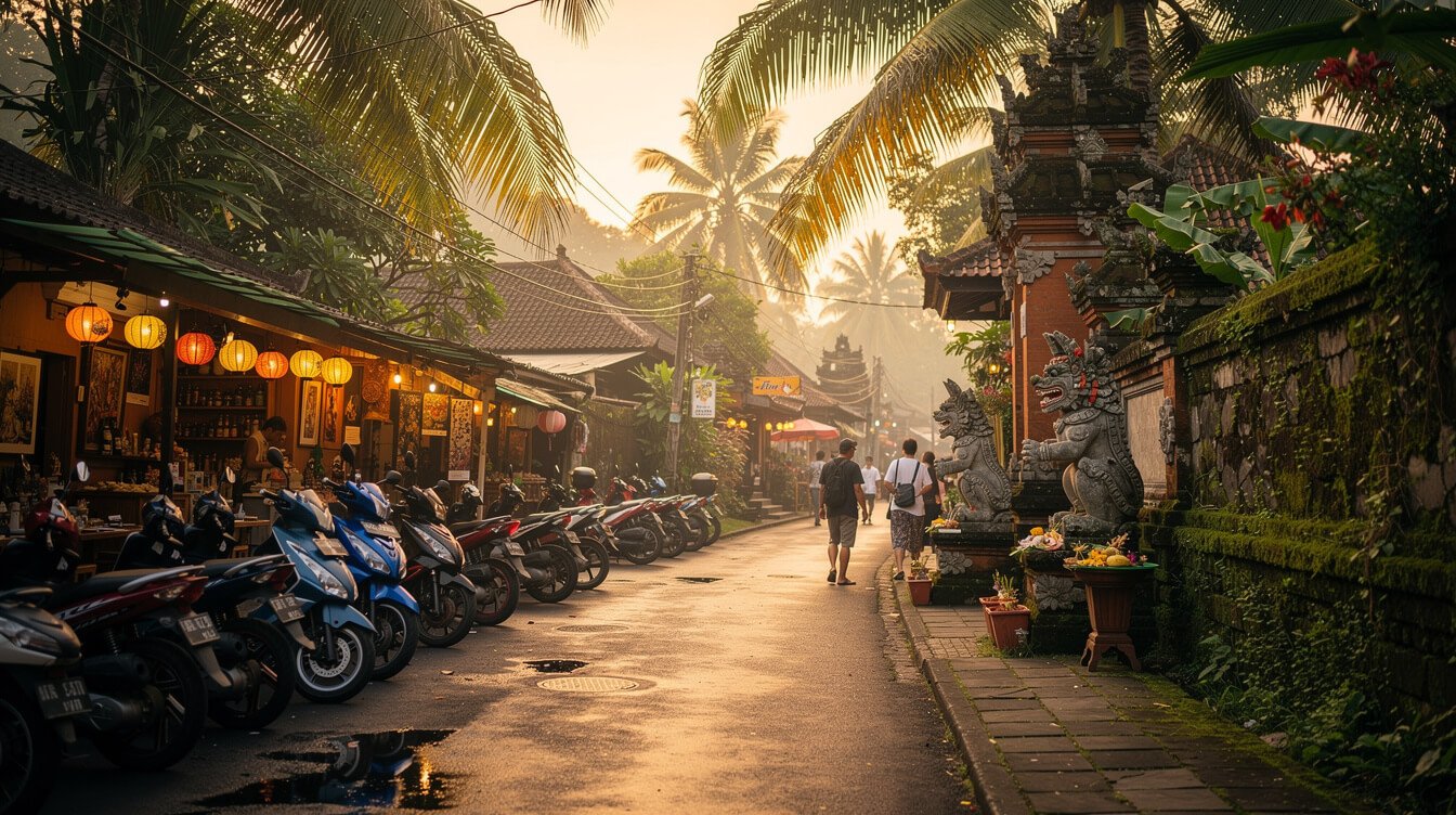 Charming Ubud street scene upon arrival in Bali