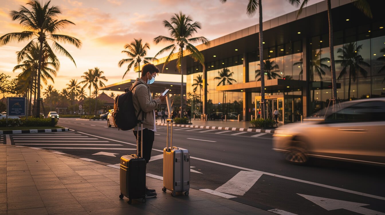 Using a ride hailing app at Bali airport