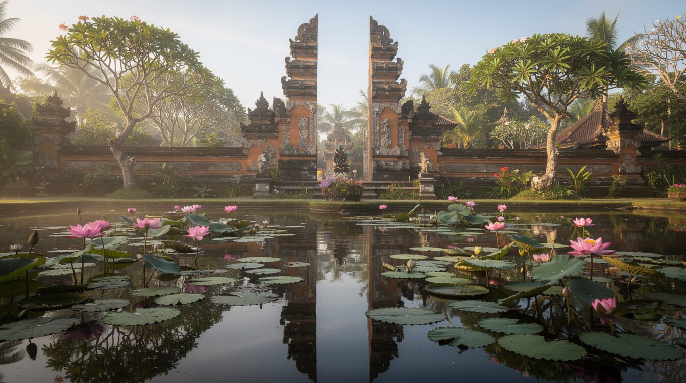 Saraswati temple lotus pond in central Ubud