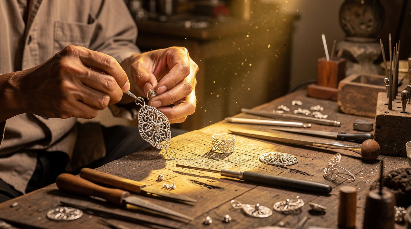 Balinese silversmith crafting jewelry in Ubud artisan workshop