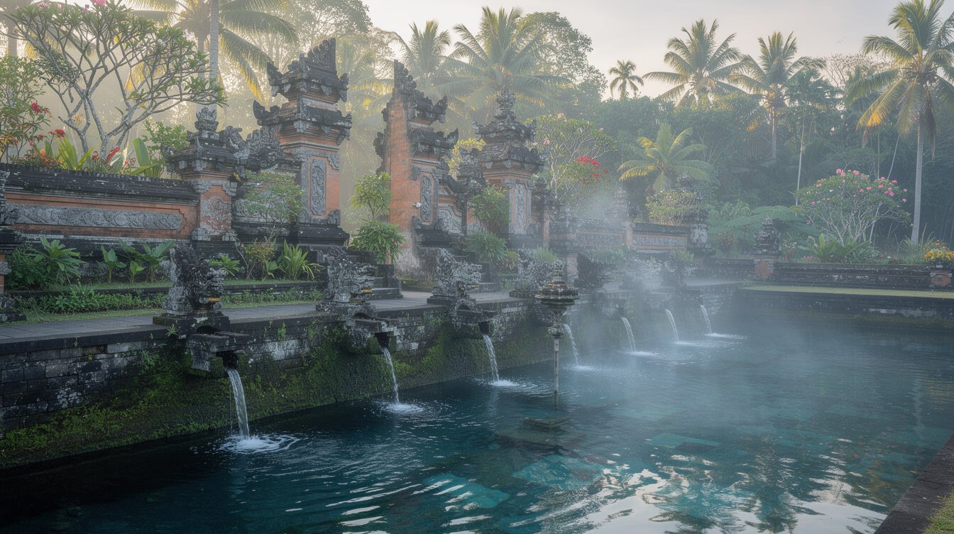 Sacred water temple purification pools near Ubud