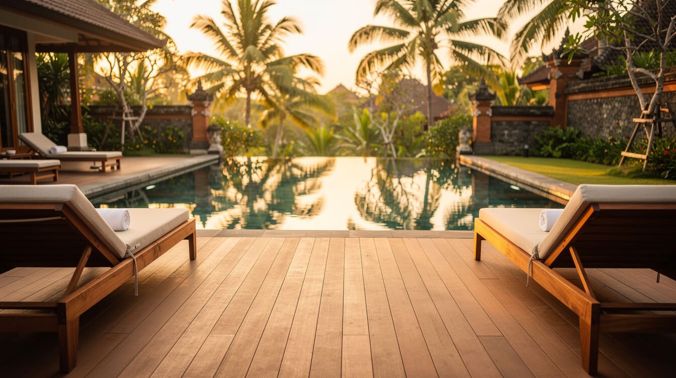 Private villa pool deck in Ubud