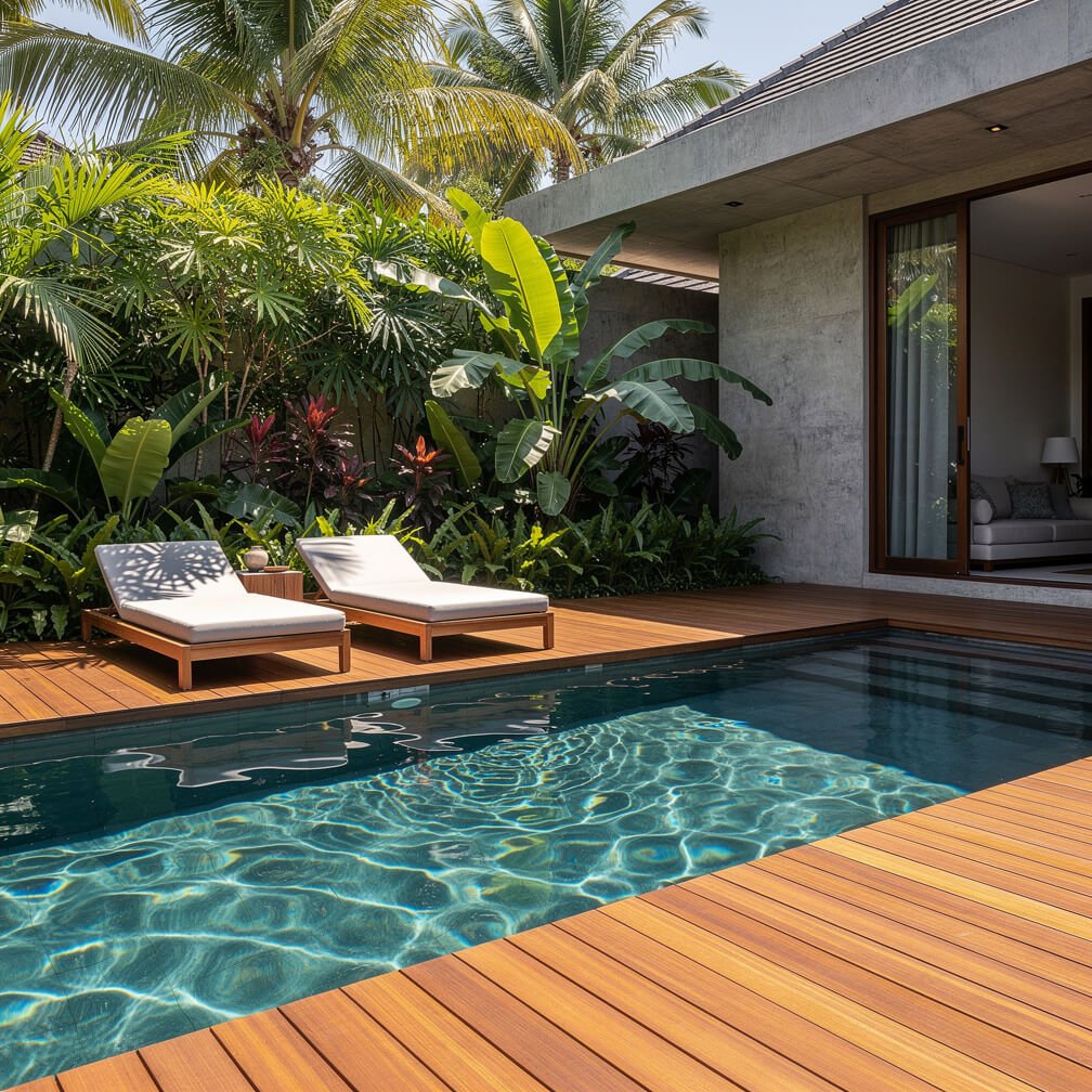 Private pool deck at Villa Amrita in Ubud