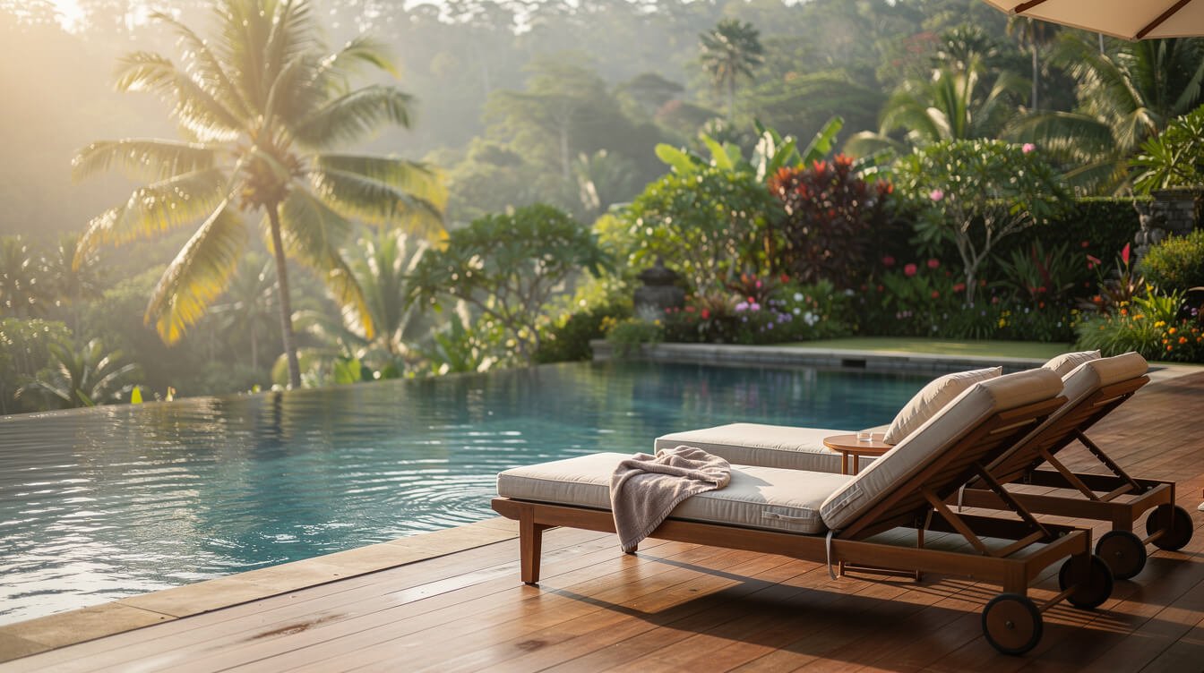 Private pool villa Ubud deck morning sun