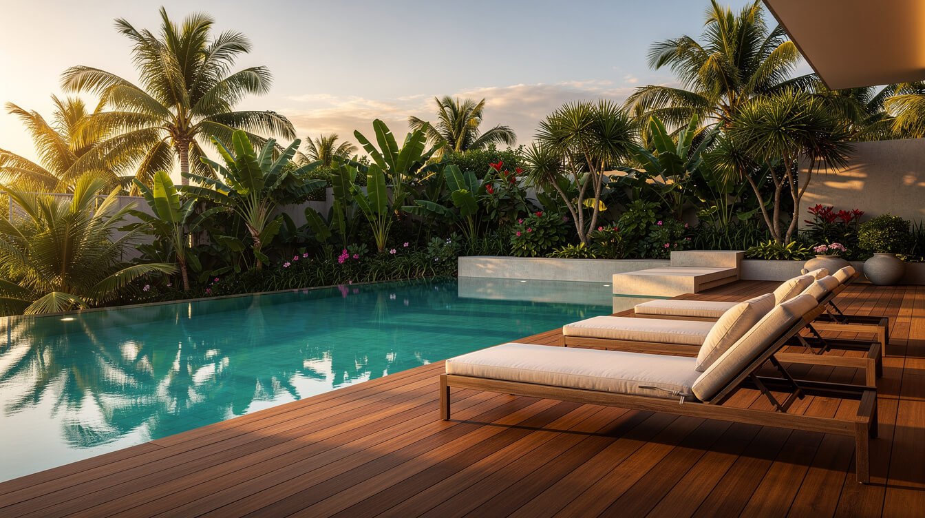 Villa Amrita private pool deck at golden hour
