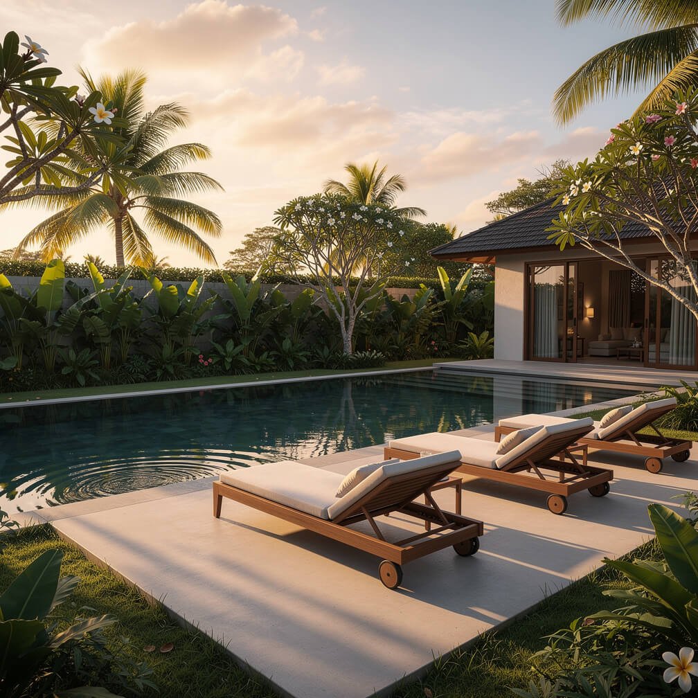 Villa Amrita pool deck in Ubud Bali