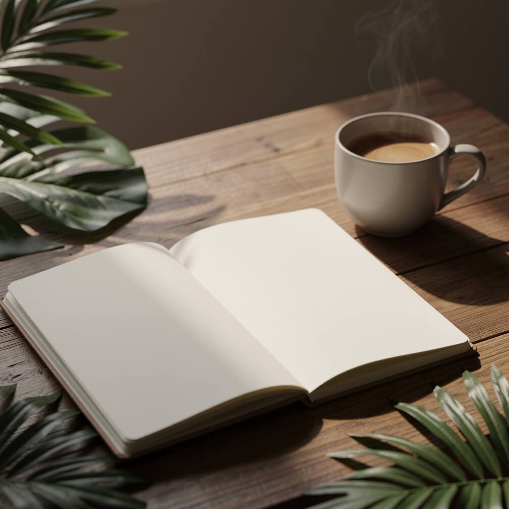 Notebook and tropical leaves, join our newsletter