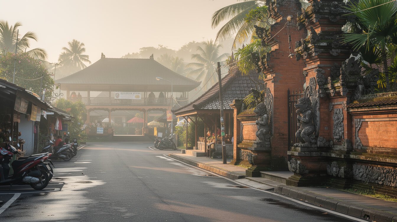 ubud market street near Puri Saren palace at dawn