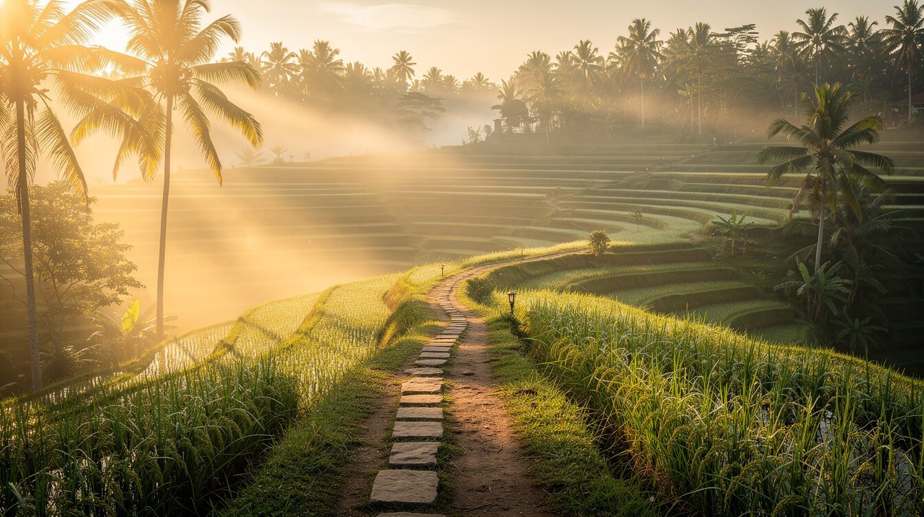Morning rice terraces Ubud — free 3-day Bali itinerary