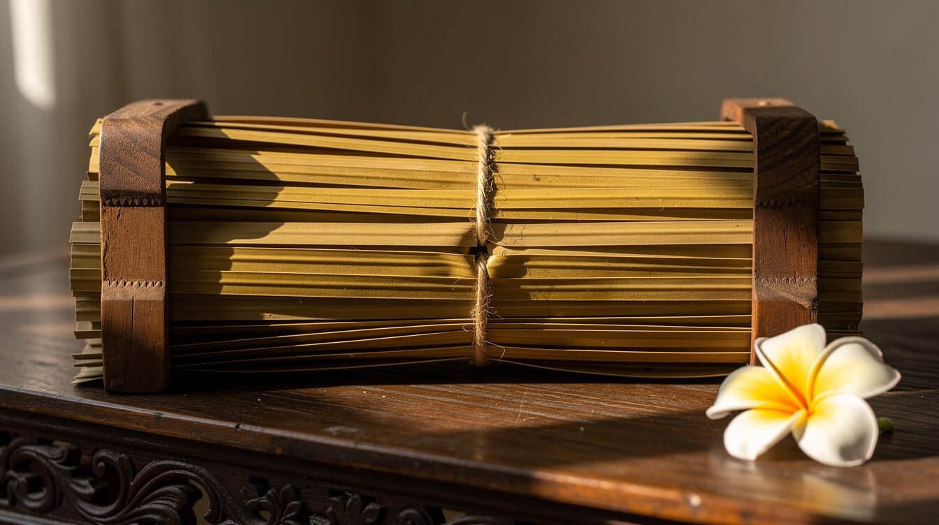 Old lontar palm-leaf manuscripts, the traditional home of Bali language script
