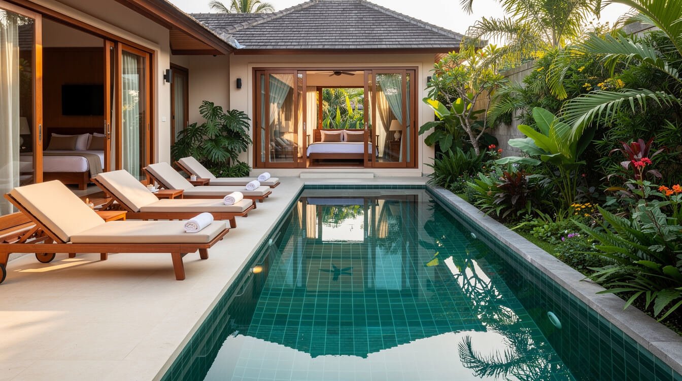 Private pool deck at Villa Amrita in Ubud