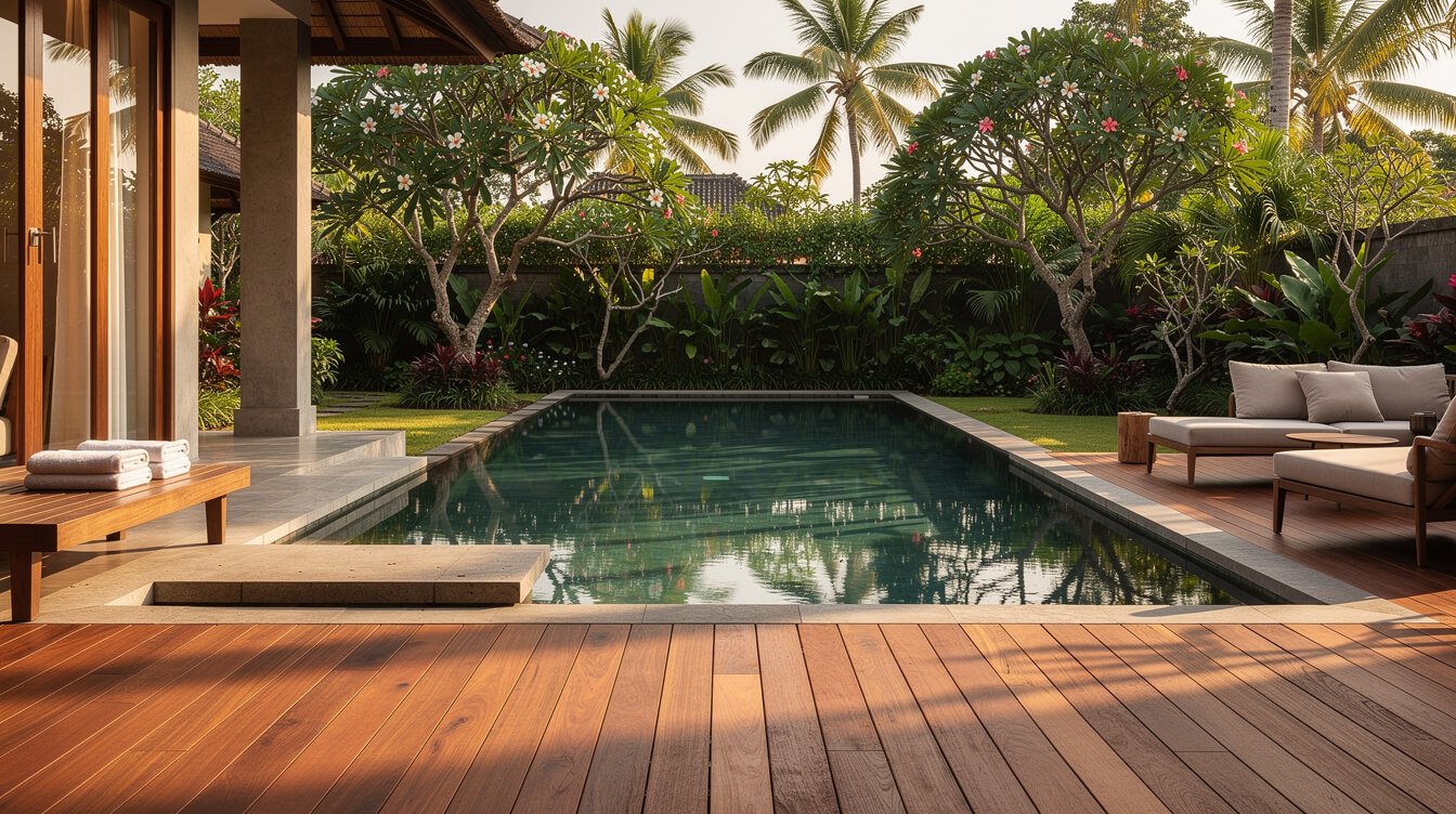 Private pool deck at a staffed villa in Ubud