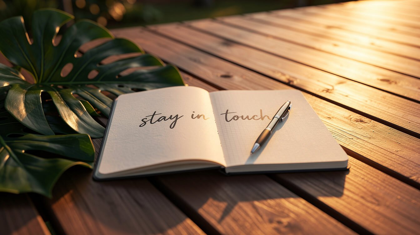 Open notebook on a sunset deck at an Ubud villa