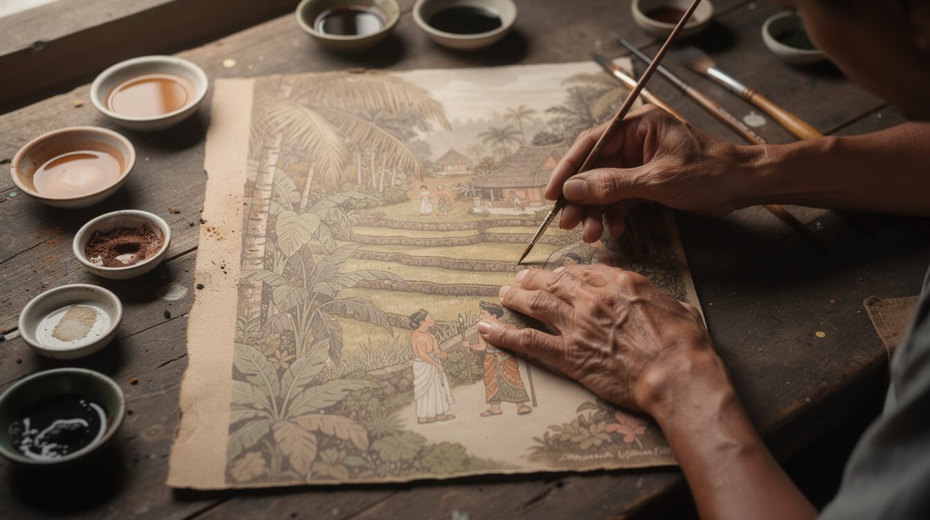 Balinese painter working in the Ubud Pita Maha tradition