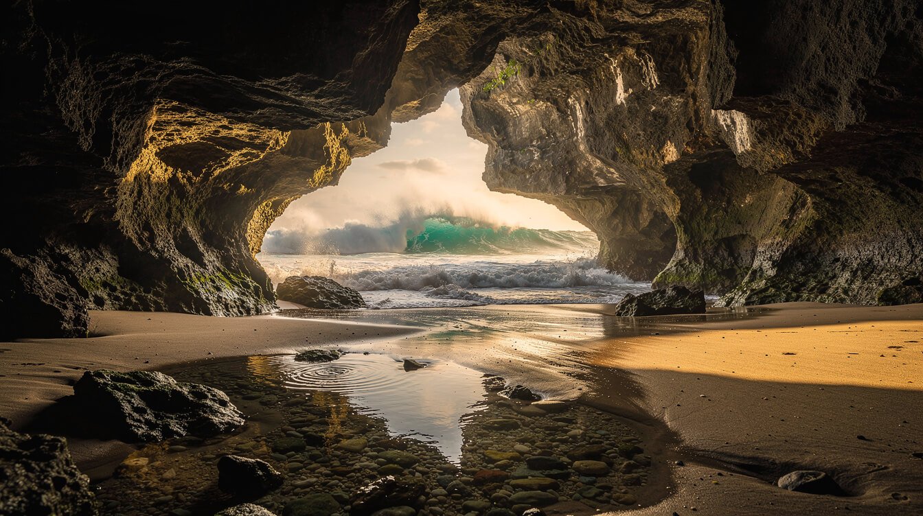 Looking out from the sea cave at Suluban beach at low tide
